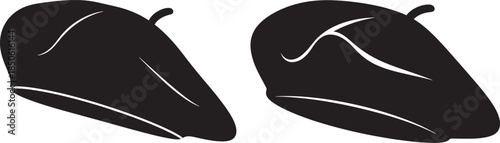 Two beret hats silhouettes or icons isolated on white background