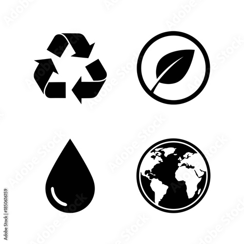 Four icons representing environmental conservation and sustainability.