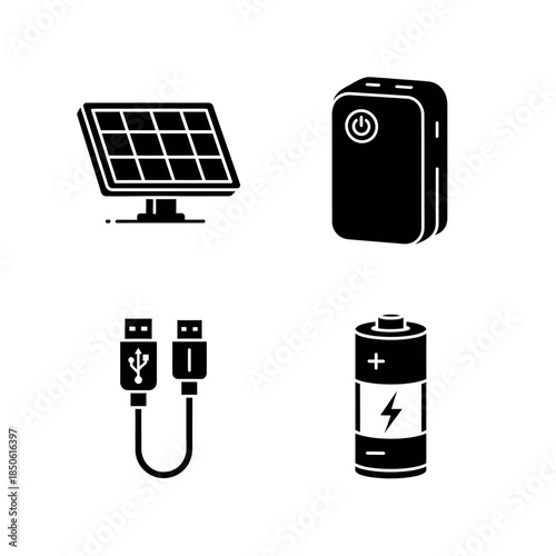 Set of Icons Representing Portable Power Solutions.