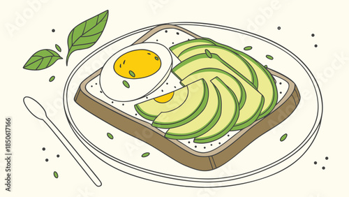 Healthy and Delicious Avocado Toast with Soft Boiled Egg and Fresh Herbs
