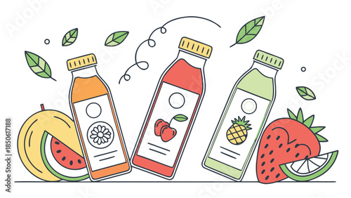 Refreshing natural fruit juice drinks with fresh ingredients and healthy flavors