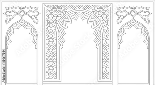 Ornate islamic archway designs with intricate patterns Vector illustration