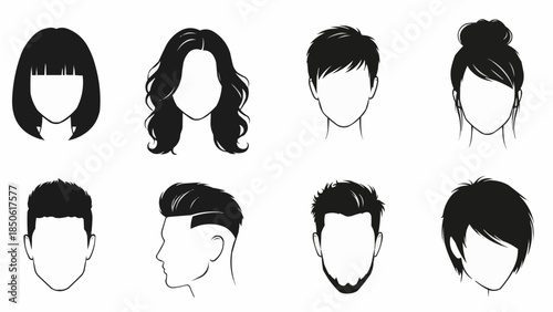 Collection of Diverse Hairstyles for Men and Women Illustrated.