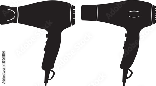 Two black hair dryers silhouette icon vector graphic