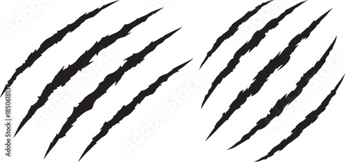 Set of two black bear claw marks or animal scratch marks vector icons