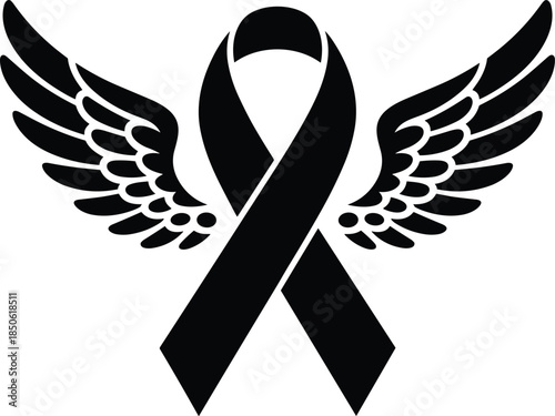 Black Ribbon with Angel Wings Symbol memorial remembrance