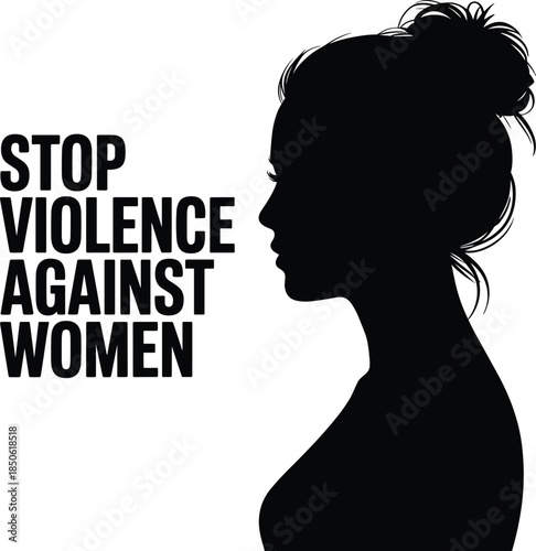 Black silhouette of a woman with text stop against women