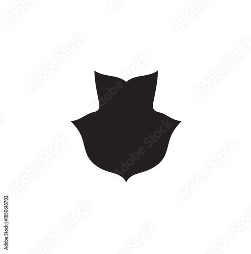 Deeply Lobed Leaf Silhouette, Stylized Botanical Element on Isolated White Background