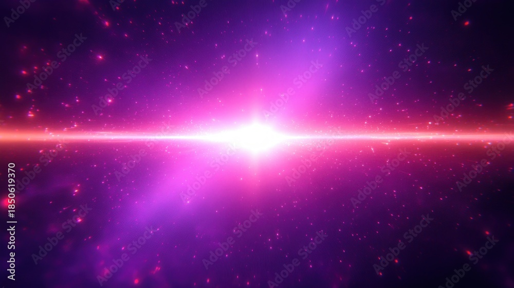 Fototapeta premium radiant purple and pink cosmic burst with horizontal light flare, distant stars and nebula evoking awe and wonder