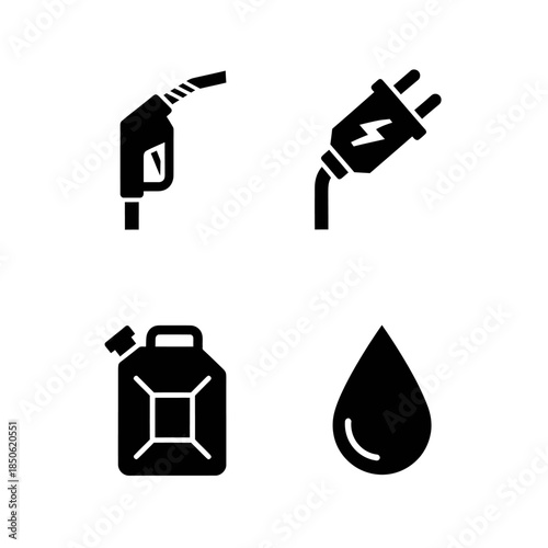 Set of icons representing energy sources and fuel.
