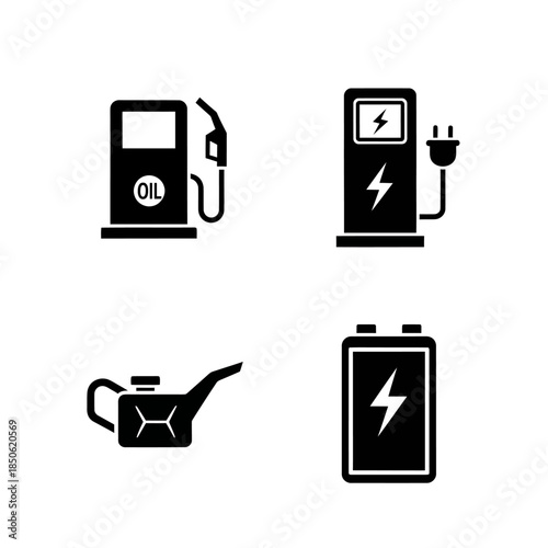 Set of icons representing fuel and energy sources.