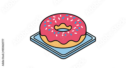 Freshly baked donut with pink frosting and sprinkles, tempting treat for breakfast or a sweet snack, perfect for food blogs and dessert promotions