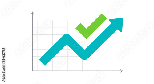 growth chart with upward arrow and check mark icon on white background symbolizing business success performance analytics and roi