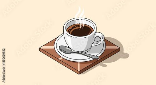 Enjoy a steaming cup of delicious coffee on a cozy morning, perfect for a cafe menu or a warm greeting graphic, a moment of pure bliss