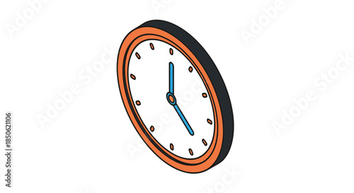 Stylish orange clock ticking away time, perfect for business deadlines or scheduling projects in modern designs and presentations to add a touch of urgency