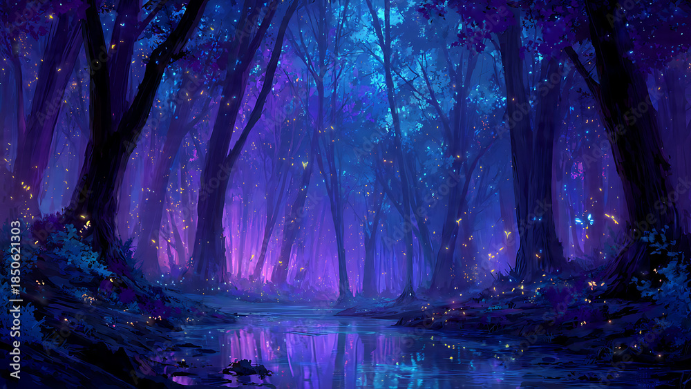 Fototapeta premium night forest in the morning wallpaper.