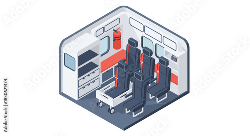 Inside an ambulance interior with a stretcher and seating, ready for medical emergencies and patient care, a symbol of urgent response and healthcare