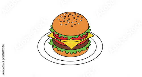 Craving a delicious burger? Enjoy this vibrant, appetizing burger loaded with fresh toppings, perfect for restaurant menus and food promotions.