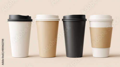 Wallpaper Mural 黒やベージュ、白色のカフェ向け紙製コーヒーカップが並ぶ写真 Torontodigital.ca