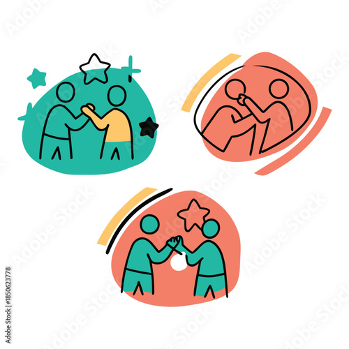 Hand Drawn Business Partnership and Agreement Vector Icon Set