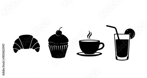 Bakery And Cafe Icon Set Featuring Croissant Cupcake Coffee And Refreshing Juice For Your Upcoming Festival