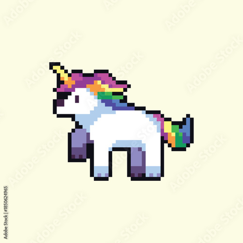 this is pixel art unicorn with colorful color and white background this item good for presentations,stickers, icons, t shirt design,game asset,logo and your project.