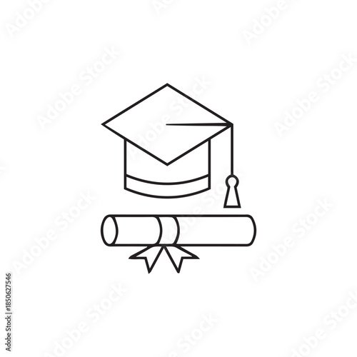 Graduation hat with diploma icon . Student hat with academic degree certificate vector illustration. College, school and university graduation ceremony concept