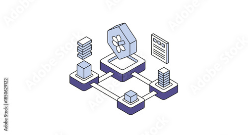 Modern network architecture with interconnected nodes and secure data exchange
