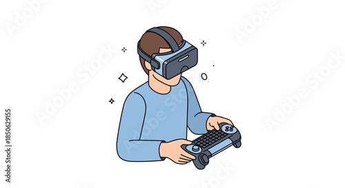 Young man enjoying immersive virtual reality gaming experience