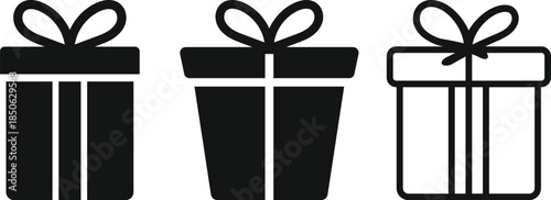 Gift box icon set. simple black fill and outline icons of gift box with bows on transparent background. Vector illustration