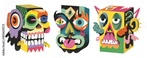 Wallpaper Mural Vibrant 3D Illustration of Contemporary Iconic Faces with a Stylish Theme Torontodigital.ca