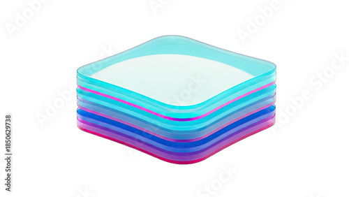 Stack of Colorful Square Plates on White Background