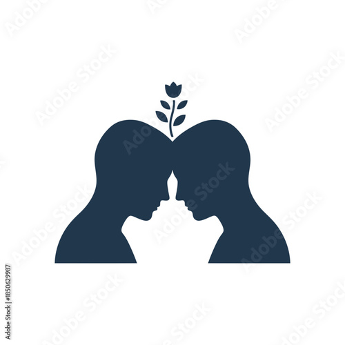 Valentine week couple silhouette climbing small hill with mountains vector illustration