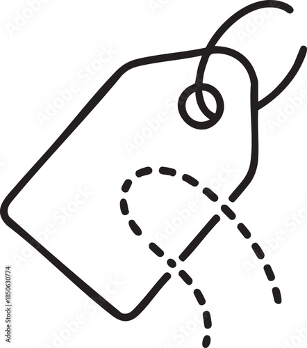 price tag line icon with dashed cutting line symbol for discount, sale and promotion isolated on white background