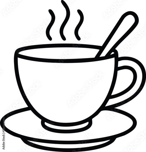 Tea cup with spoon line icon