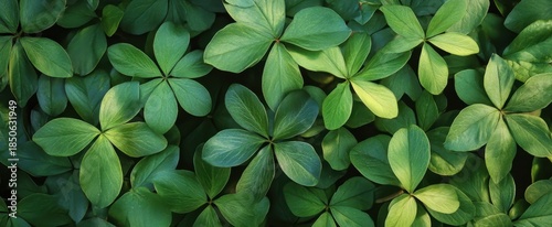 Green Leafy Background with Fresh Clover-Like Plants on Soil