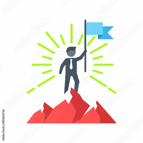 Business achievement success goal conquering mountain peak victory leadership conquering challenge reaching top summit triumphant professional winning ambition career milestone recognition