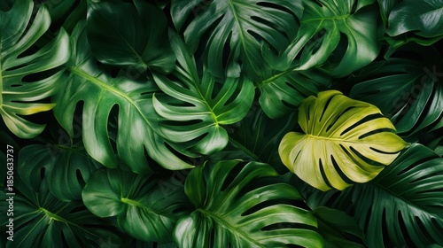 Lush Green Tropical Leaves on a Dark Background for Natural Vibes
