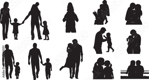 Silhouettes of happy families and loved ones together