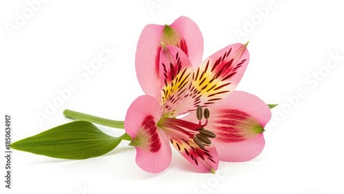 Single pink alstroemeria flower isolated on white background