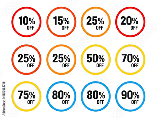Sale Off Circle Icon Set, Price Discount Label Design Collection