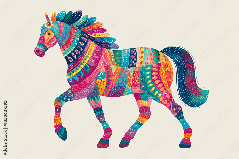 Obraz premium Hand drawn abstract horse vector with fun patterns isolated on white background