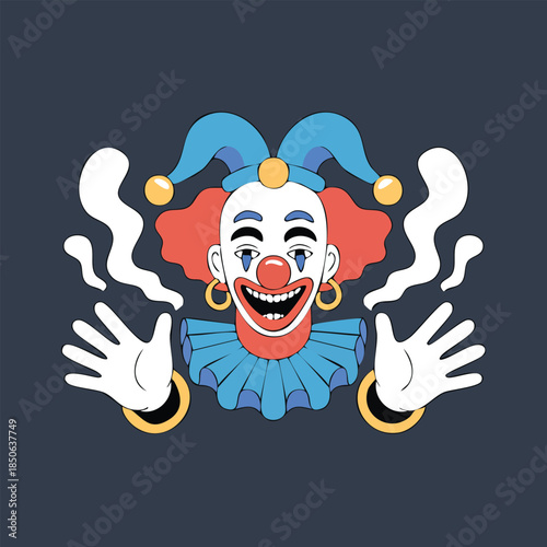 Cheerful Clown Portrait with Open Hands.