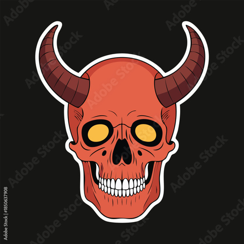 Demon Skull Portrait with Horned Skull Icon.