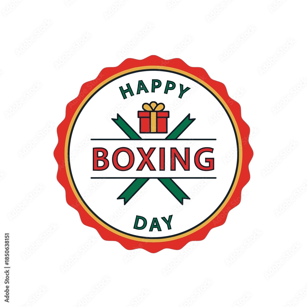 Obraz premium Festive Boxing Day Badge with Gift and Crossed Ribbons.