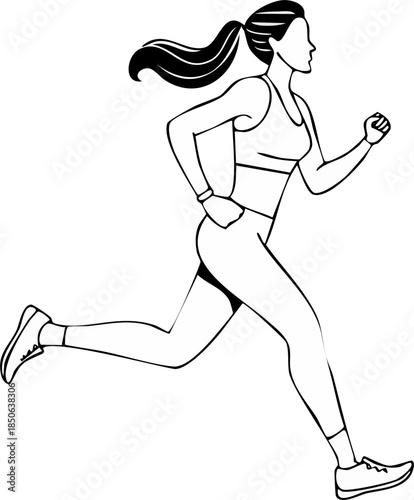 Hand drawn vector line art illustration of a person running, dynamic sport activity