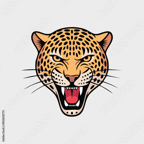 Jaguar head snarling fierce feline portrait illustration.