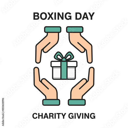 Boxing Day Charity Giving Illustration with Gift Box and Hands.