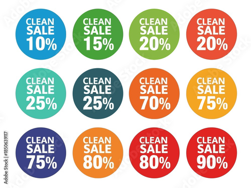 Colorful Sale Stickers with Percentage Discounts for Marketing Promotions