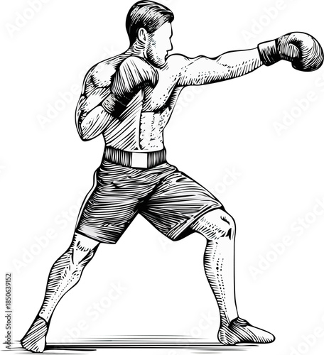 Hand drawn vector illustration of a boxer practicing